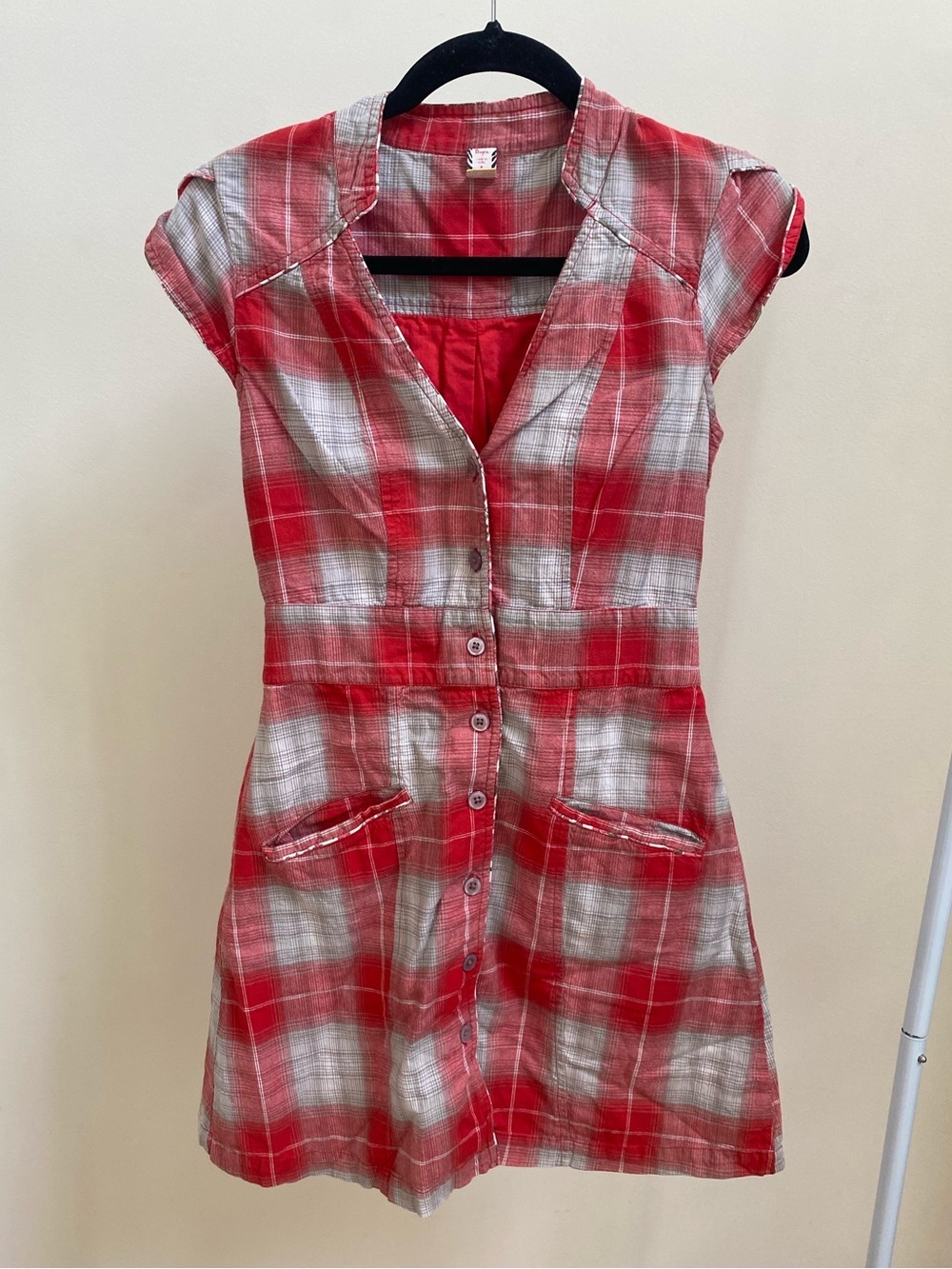 Free People Y2K plaid button-up mini dress Sz 4